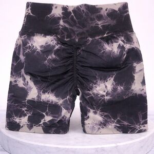 Amazon Women's Black and White Tie-Dye Athletic Shorts (high waisted)